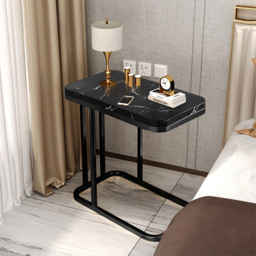 30x50cm Black Ceramic Sofa Side Square Mini Table Black Metal Legs - Image 3