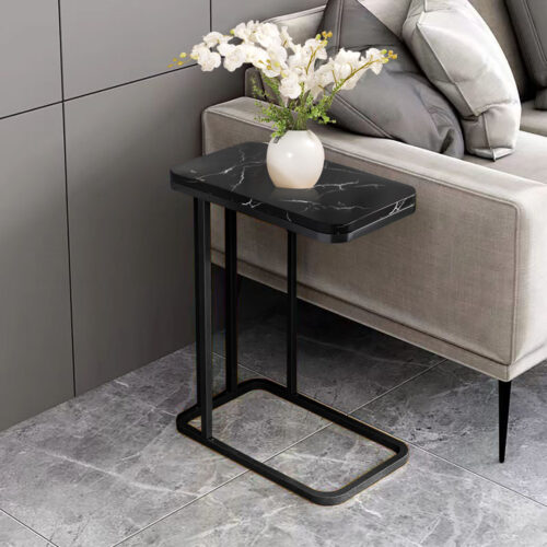 30x50cm Black Ceramic Sofa Side Square Mini Table Black Metal Legs - Image 4