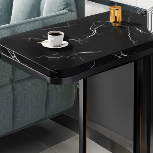 30x50cm Black Ceramic Sofa Side Square Mini Table Black Metal Legs - Image 6