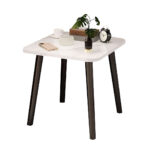 40cm White Ceramic Table Stone Pattern Compact Modern with Black Metal Legs