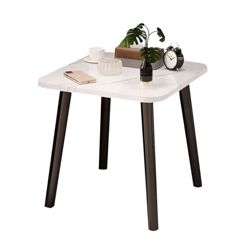 40cm White Ceramic Table Stone Pattern Compact Modern with Black Metal Legs