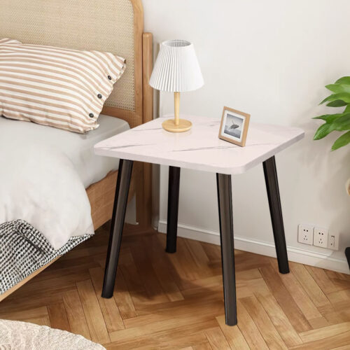 40cm White Ceramic Table Stone Pattern Compact Modern with Black Metal Legs - Image 7