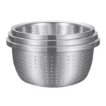Stainless Steel Nesting Basin Colander Sink Washing Bowl Metal Basket Strainer Set of 3