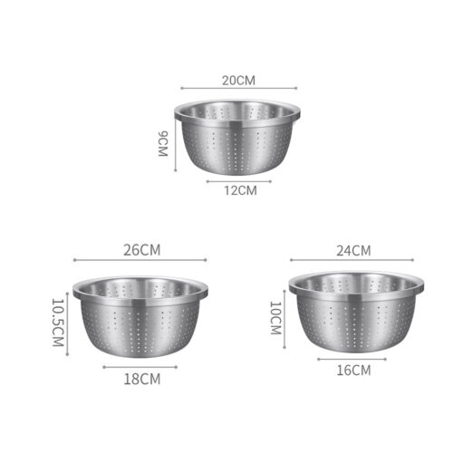 Stainless Steel Nesting Basin Colander Sink Washing Bowl Metal Basket Strainer Set of 3 - Image 2