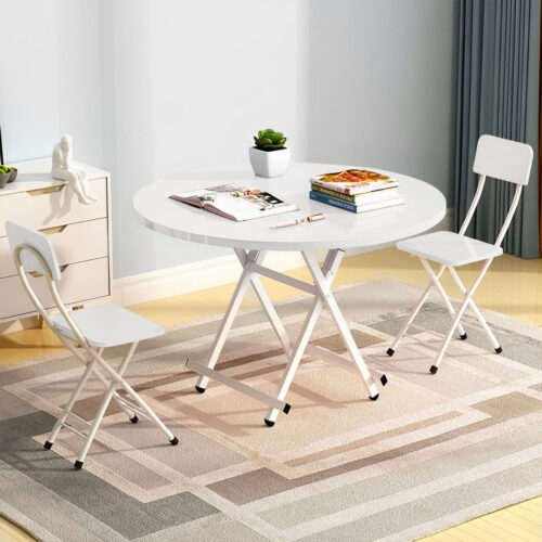White Dining Table Portable Round Surface Space Saving Folding Desk Decor - Image 3