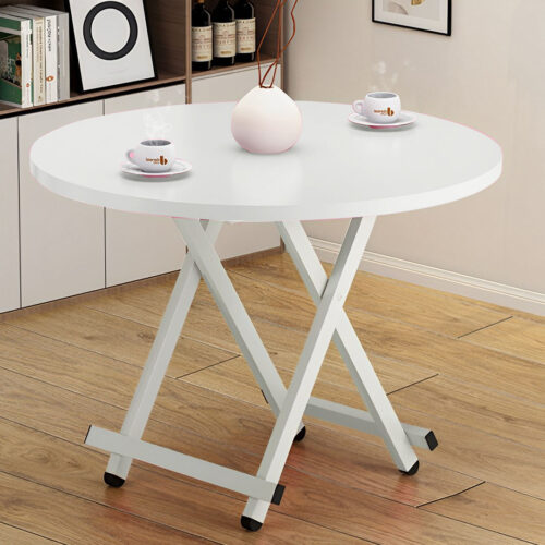 White Dining Table Portable Round Surface Space Saving Folding Desk Decor - Image 5