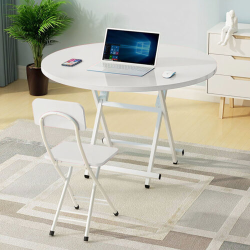 White Dining Table Portable Round Surface Space Saving Folding Desk Decor - Image 6