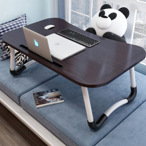 2x Black Portable Bed Table Adjustable Folding Bed Sofa Study Table Laptop Mini Desk with Notebook Stand Holder - Image 2
