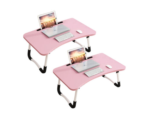 2x Pink Portable Bed Table Adjustable Folding Bed Sofa Study Table Laptop Mini Desk with Notebook Stand Holder
