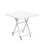 White Dining Table Portable Square Surface Space Saving Folding Desk with Lacquered Legs Decor