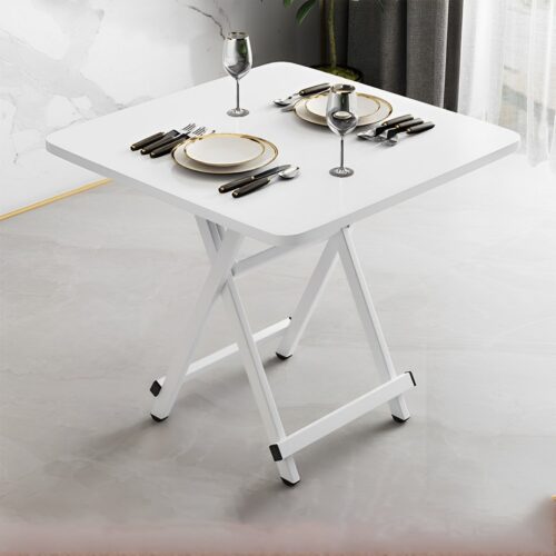 White Dining Table Portable Square Surface Space Saving Folding Desk with Lacquered Legs Decor - Image 2