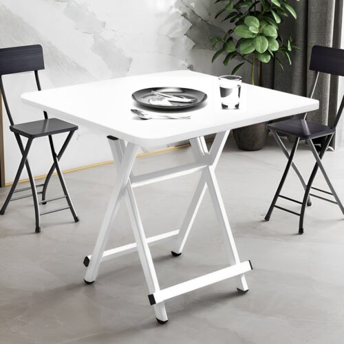 White Dining Table Portable Square Surface Space Saving Folding Desk with Lacquered Legs Decor - Image 3