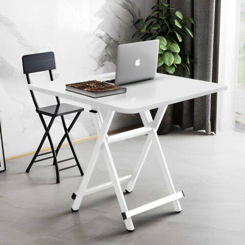 White Dining Table Portable Square Surface Space Saving Folding Desk with Lacquered Legs Decor - Image 4