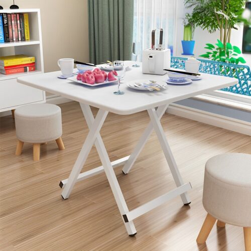 White Dining Table Portable Square Surface Space Saving Folding Desk with Lacquered Legs Decor - Image 5