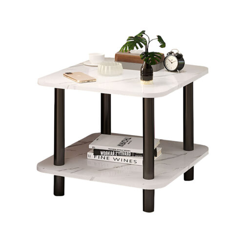 70cm White Ceramic Table Stone Pattern Modern with Black Metal Legs