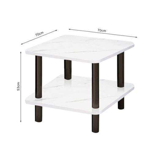 70cm White Ceramic Table Stone Pattern Modern with Black Metal Legs - Image 6