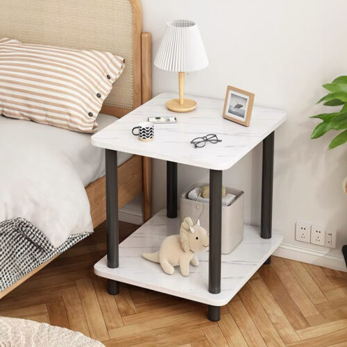 70cm White Ceramic Table Stone Pattern Modern with Black Metal Legs - Image 8