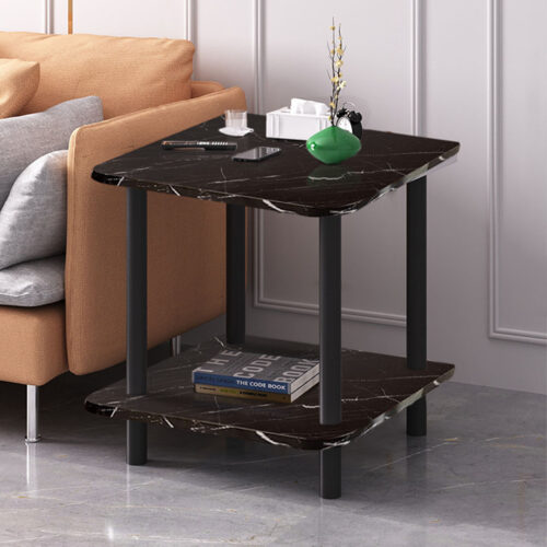 70cm Black Ceramic Side Table Stone Pattern Modern with Black Metal Legs - Image 4