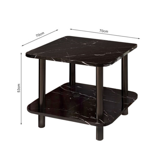 70cm Black Ceramic Side Table Stone Pattern Modern with Black Metal Legs - Image 6