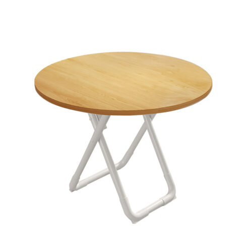 80cm Wood Color Round Table with White Legs Modern