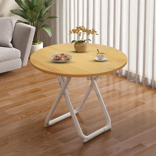 80cm Wood Color Round Table with White Legs Modern - Image 3