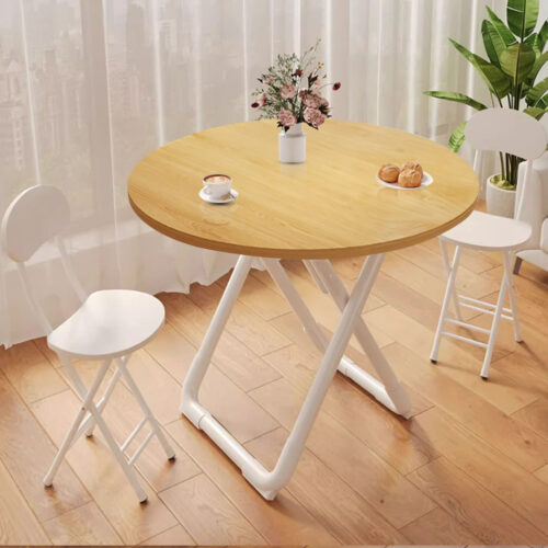 80cm Wood Color Round Table with White Legs Modern - Image 4
