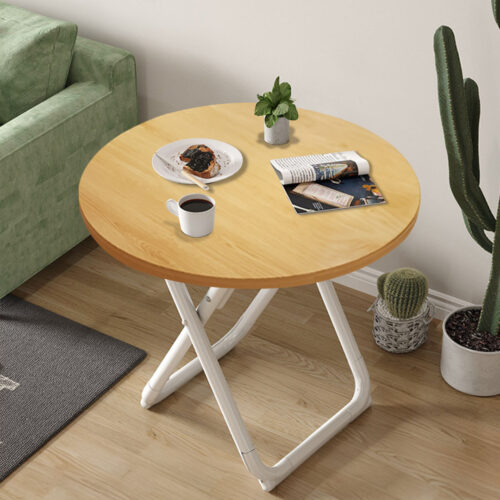80cm Wood Color Round Table with White Legs Modern - Image 5