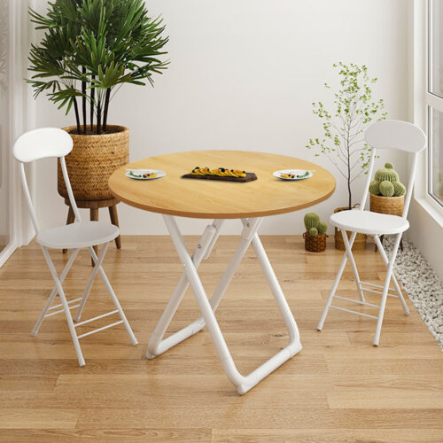 80cm Wood Color Round Table with White Legs Modern - Image 6