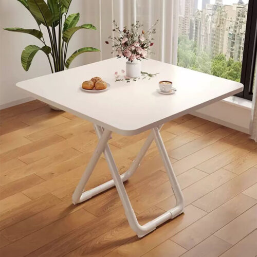 80cm White Square Table with White Legs Modern Minimalist - Image 2