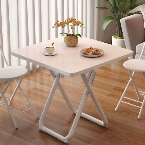 80cm White Square Table with White Legs Modern Minimalist - Image 4