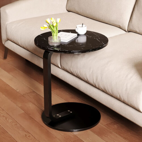 2x 50cm Black Marble Mini Side Table Movable Lightweight Black Frame - Image 2