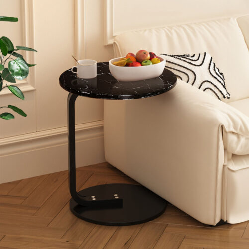 2x 50cm Black Marble Mini Side Table Movable Lightweight Black Frame - Image 4