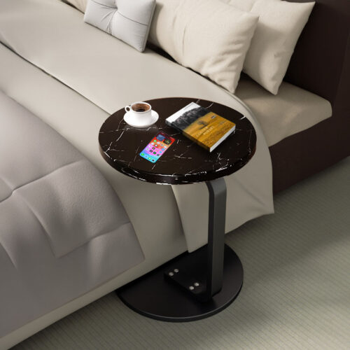2x 50cm Black Marble Mini Side Table Movable Lightweight Black Frame - Image 5