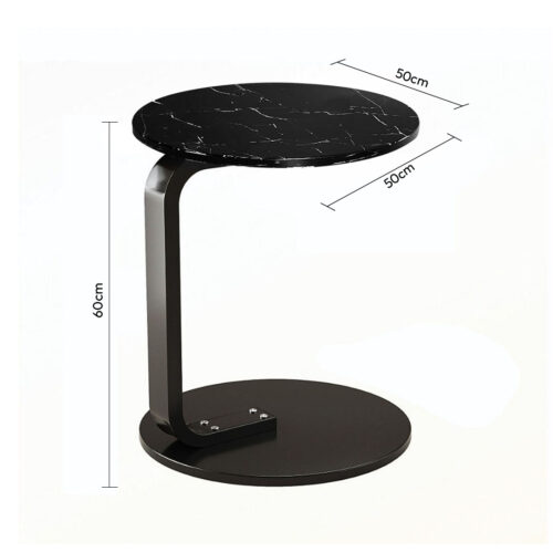 2x 50cm Black Marble Mini Side Table Movable Lightweight Black Frame - Image 6