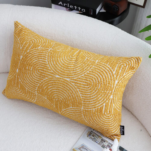 2x 35cm Mustard Yellow Throw Pillow Geometric Indoor Outdoor Corded - Image 3