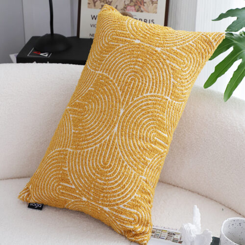 2x 35cm Mustard Yellow Throw Pillow Geometric Indoor Outdoor Corded - Image 4