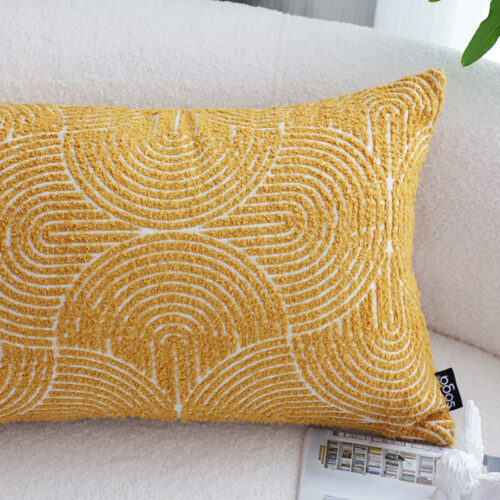 2x 35cm Mustard Yellow Throw Pillow Geometric Indoor Outdoor Corded - Image 6