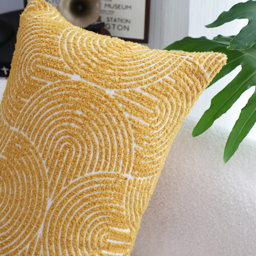2x 35cm Mustard Yellow Throw Pillow Geometric Indoor Outdoor Corded - Image 7