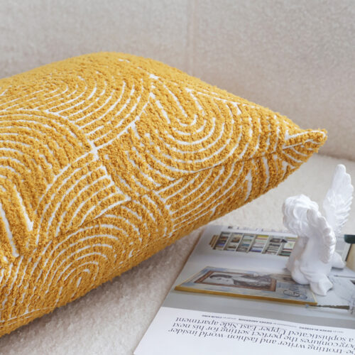2x 35cm Mustard Yellow Throw Pillow Geometric Indoor Outdoor Corded - Image 8