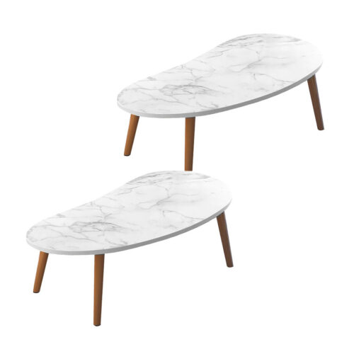 2x 80x40cm White Stone Pattern Living Room Nordic Coffee Table Modern