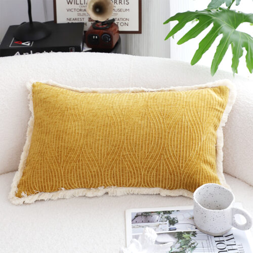 2x 35cm Throw Pillow Turmeric Yellow Aesthetic Chenille Texture - Image 2
