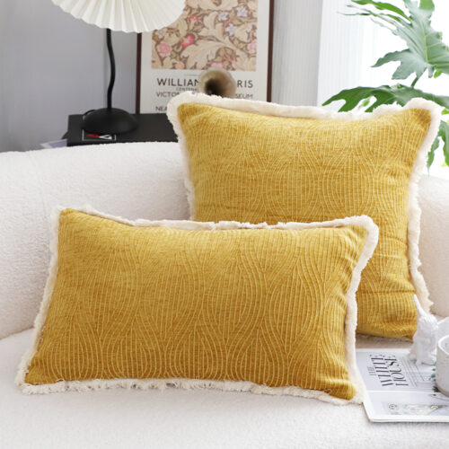 2x 35cm Throw Pillow Turmeric Yellow Aesthetic Chenille Texture - Image 3