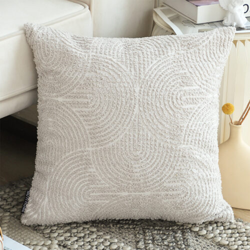 2x 50cm Throw Pillow Off White Lumbar Embroidered Decorative Cover Stitch - Image 2