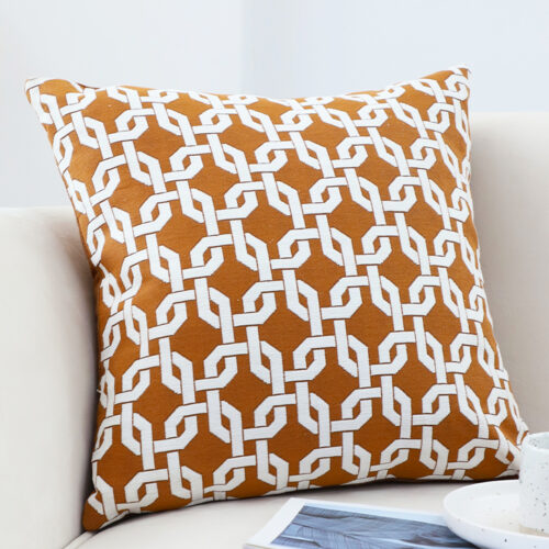 2x 50cm Brown Checkered Chain Jacquard Square Pillow Decorative Cushion - Image 3