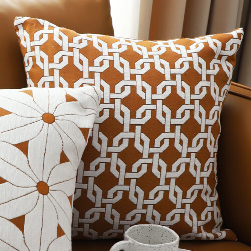 2x 50cm Brown Checkered Chain Jacquard Square Pillow Decorative Cushion - Image 4