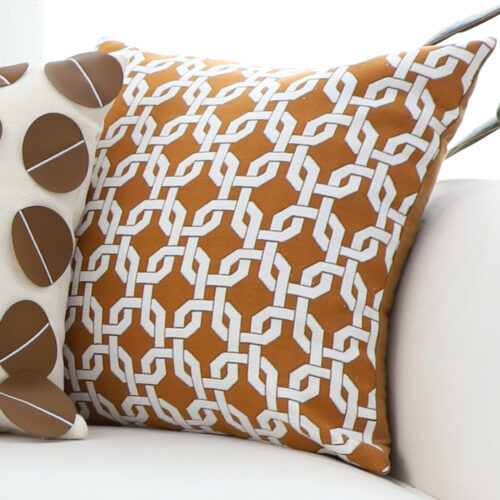 2x 50cm Brown Checkered Chain Jacquard Square Pillow Decorative Cushion - Image 7