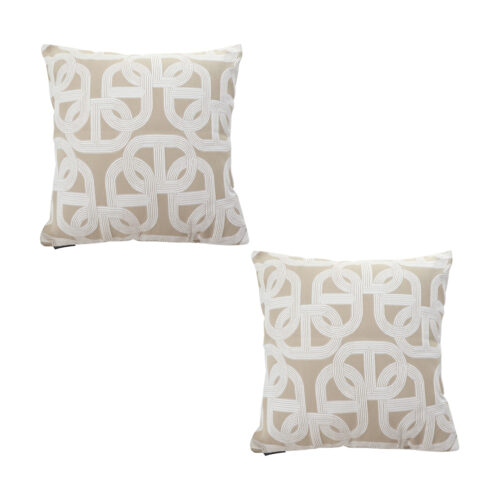 2x 50cm Throw Pillow Beige Interlocking Geometric Pattern Modern Accent