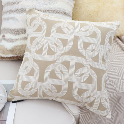 2x 50cm Throw Pillow Beige Interlocking Geometric Pattern Modern Accent - Image 4