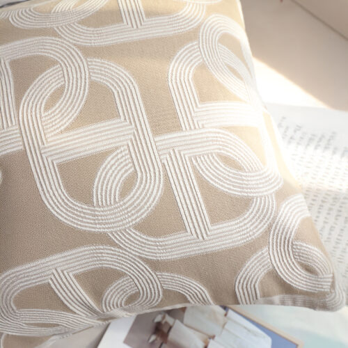 2x 50cm Throw Pillow Beige Interlocking Geometric Pattern Modern Accent - Image 7