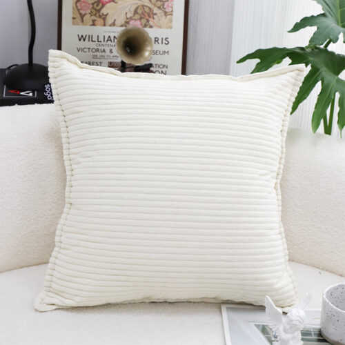 2x 50cm Beige Throw Pillow Warm Wabi-sabi Striped Corduroy Square - Image 2